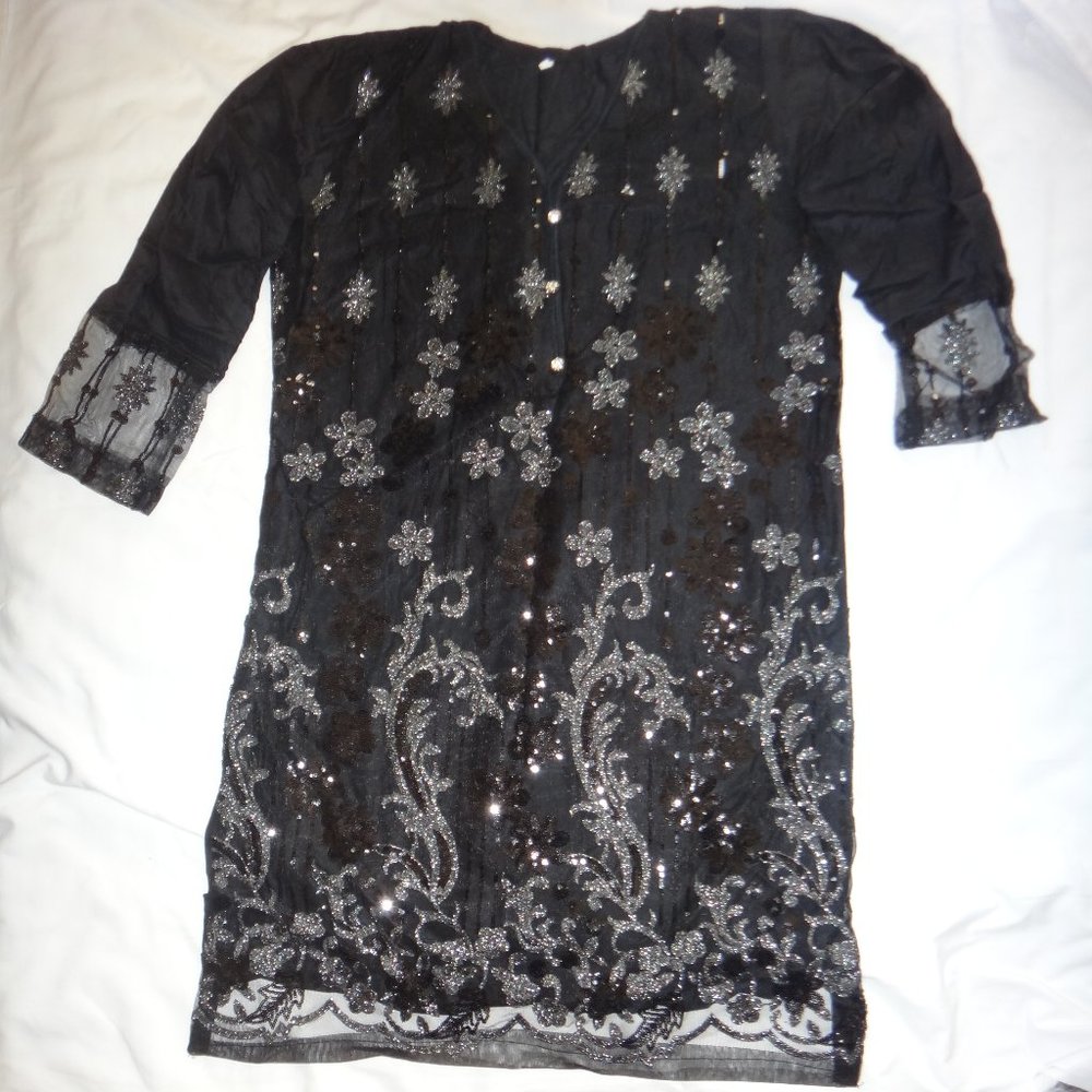 Black Embroidered Traditional Desi/Indian/Pakistani Fancy Kurta *NWT*